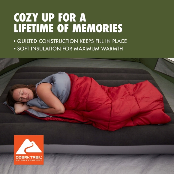 Ozark TrailOzark Trail 50-Degree Warm Weather Rectangular Sleeping Bag, Red - Picture 3 of 11